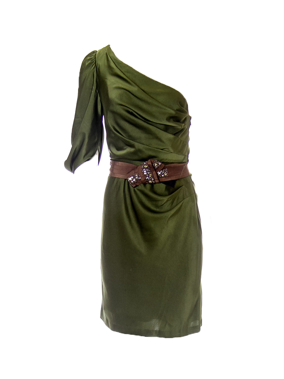 bcbg green one shoulder dress