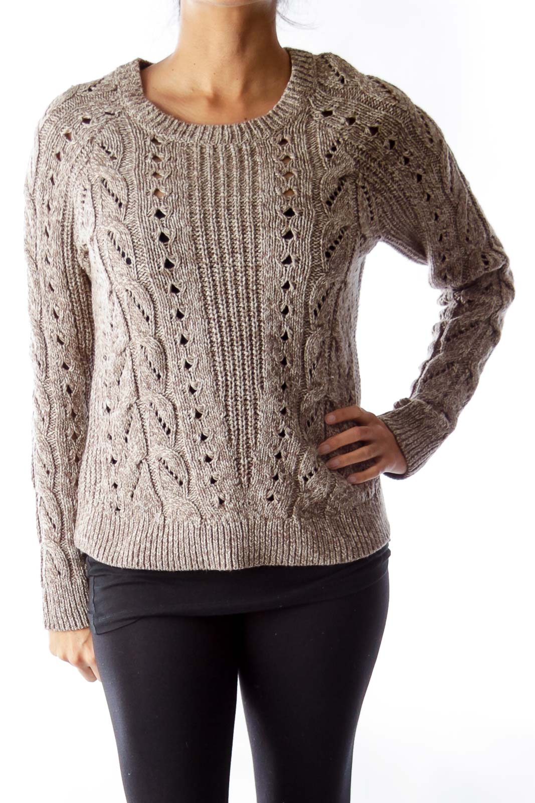 Brown Cable Knit Sweater [S] - SilkRoll