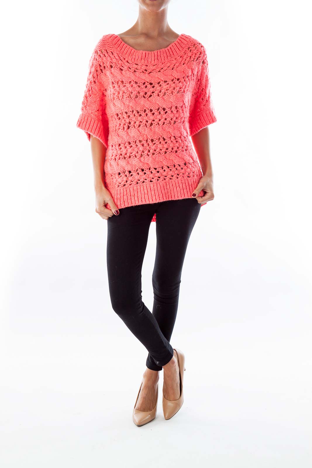 Hot Pink Short Sleeve Sweater [M] - SilkRoll