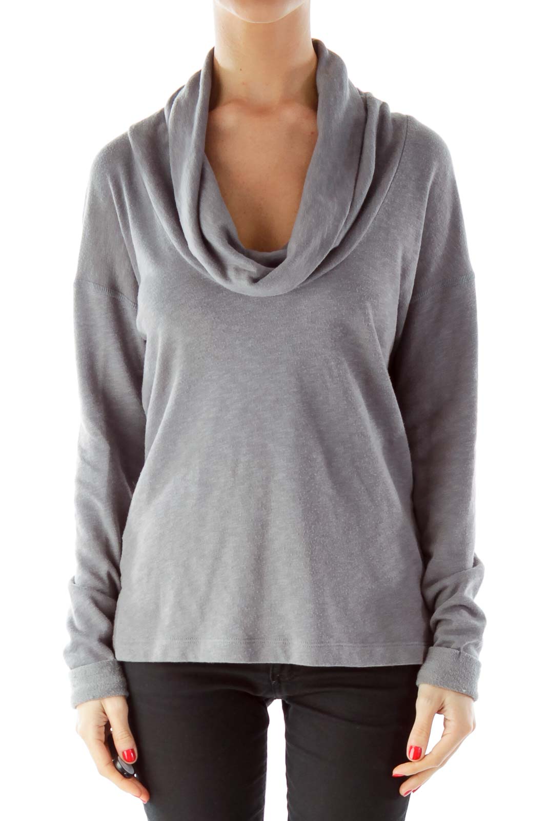 gray cowl neck sweatshirt